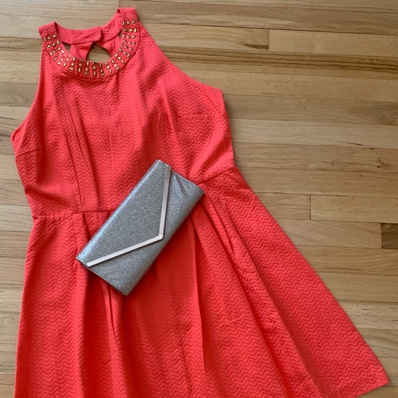 Coral Fit & Flare Halter Cocktail Dress-Size 18 - Picture 3 of 8